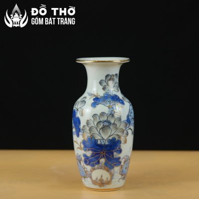 Bình Hoa Thờ Men Lam Vẽ Vàng Họa Tiết Hoa Sen Chép DT-LH03 - Chi tiết 1