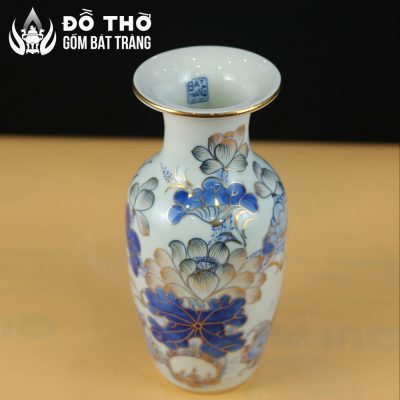 Bình Hoa Thờ Men Lam Vẽ Vàng Họa Tiết Hoa Sen Chép DT-LH03 - Chi tiết 2