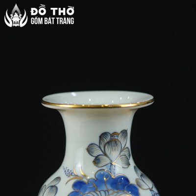 Bình Hoa Thờ Men Lam Vẽ Vàng Họa Tiết Hoa Sen Chép DT-LH03 - Chi tiết 3