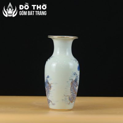 Bình Hoa Thờ Men Lam Vẽ Vàng Họa Tiết Hoa Sen Chép DT-LH03 - Chi tiết 4