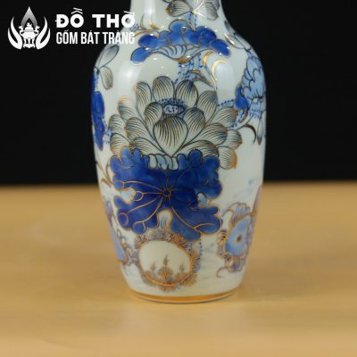 Bình Hoa Thờ Men Lam Vẽ Vàng Họa Tiết Hoa Sen Chép DT-LH03 - Chi tiết 5