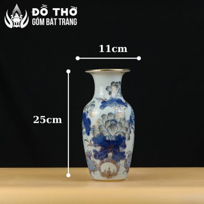 Bình Hoa Thờ Men Lam Vẽ Vàng Họa Tiết Hoa Sen Chép DT-LH03 - Chi tiết 6