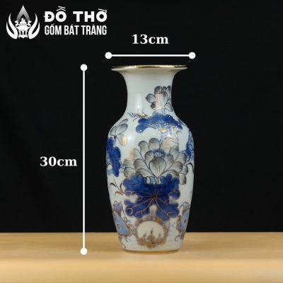 Bình Hoa Thờ Men Lam Vẽ Vàng Họa Tiết Hoa Sen Chép DT-LH03 - Chi tiết 7
