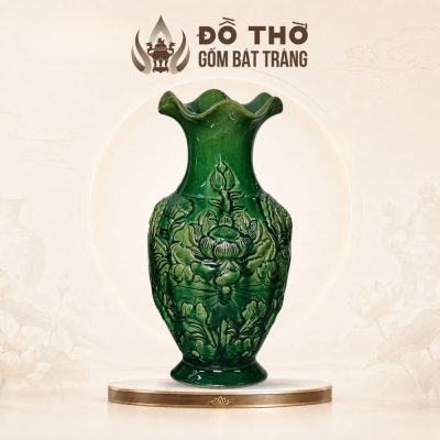 Bình Hoa Thờ Men Lục Bảo Đắp Nổi Hoa Sen Miệng Lượn Sóng DT-LH08 - Ảnh đại diện