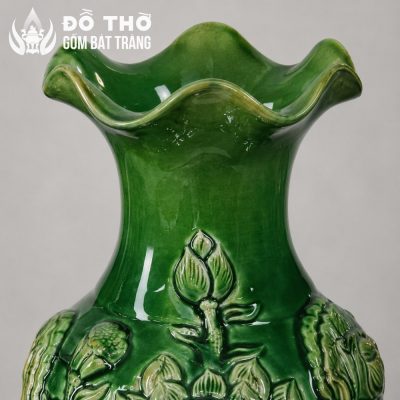 Bình Hoa Thờ Men Lục Bảo Đắp Nổi Hoa Sen Miệng Lượn Sóng DT-LH08 - Chi tiết 2
