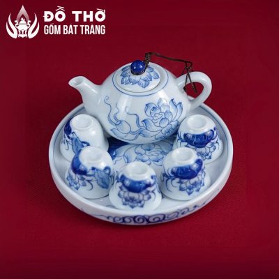 Bộ Ấm Chén Thờ Men Lam Vẽ Hoa Sen Gốm Sứ Bát Tràng DT-AC02 - Chi tiết 1