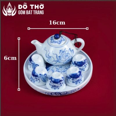 Bộ Ấm Chén Thờ Men Lam Vẽ Hoa Sen Gốm Sứ Bát Tràng DT-AC02 - Chi tiết 2