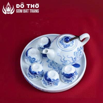 Bộ Ấm Chén Thờ Men Lam Vẽ Hoa Sen Gốm Sứ Bát Tràng DT-AC02 - Chi tiết 3