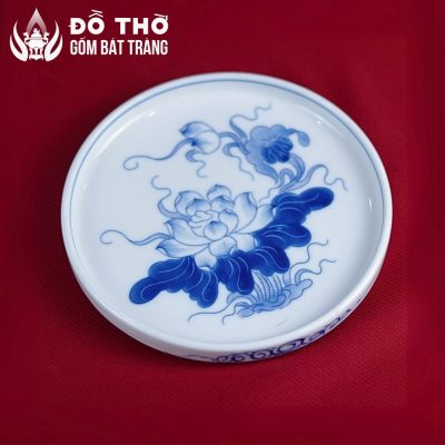 Bộ Ấm Chén Thờ Men Lam Vẽ Hoa Sen Gốm Sứ Bát Tràng DT-AC02 - Chi tiết 4