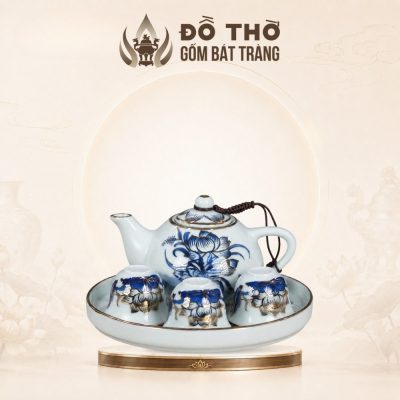 Bộ Ấm Chén Thờ Men Lam Vẽ Vàng Họa Tiết Hoa Sen Bát Tràng DT-AC01 - Ảnh đại diện