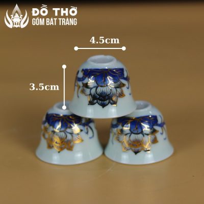 Bộ Ấm Chén Thờ Men Lam Vẽ Vàng Họa Tiết Hoa Sen Bát Tràng DT-AC01 - Chi tiết 3