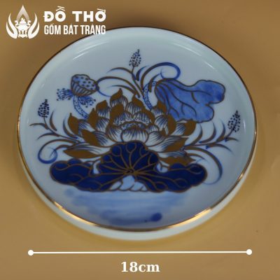 Bộ Ấm Chén Thờ Men Lam Vẽ Vàng Họa Tiết Hoa Sen Bát Tràng DT-AC01 - Chi tiết 4