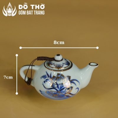 Bộ Ấm Chén Thờ Men Lam Vẽ Vàng Họa Tiết Hoa Sen Bát Tràng DT-AC01 - Chi tiết 5