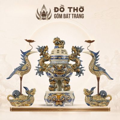 Bộ Đỉnh Hạc Men Rạn Đắp Nổi Gốm Bát Tràng Cao Cấp DT-DH03 - Ảnh đại diện