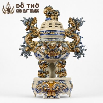 Bộ Đỉnh Hạc Men Rạn Đắp Nổi Gốm Bát Tràng Cao Cấp DT-DH03 - Chi tiết 1