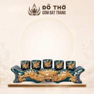 Bộ Kỷ 5 Chén Thờ Men Xanh Lá Vẽ Vàng Họa Tiết Rồng Bát Tràng DT-KT04 - Ảnh đại diện