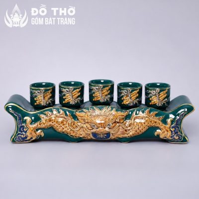 Bộ Kỷ 5 Chén Thờ Men Xanh Lá Vẽ Vàng Họa Tiết Rồng Bát Tràng DT-KT04 - Chi tiết 1