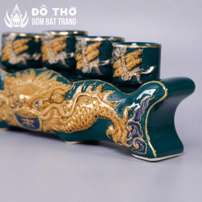 Bộ Kỷ 5 Chén Thờ Men Xanh Lá Vẽ Vàng Họa Tiết Rồng Bát Tràng DT-KT04 - Chi tiết 4
