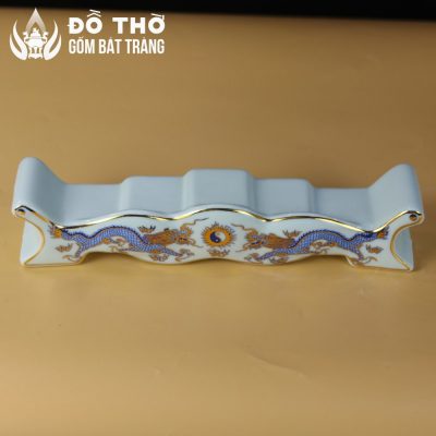 Bộ Kỷ Ngai 5 Chén Thờ Men Lam Vẽ Vàng Họa Tiết Lưỡng Long Chầu Nguyệt DT-KT02 - Chi tiết 5