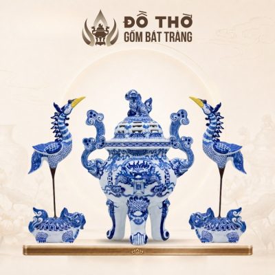 Bộ Tam Sự Đỉnh Hạc Men Lam Vẽ Tay Gốm Sứ Bát Tràng DT-DH04 - Ảnh đại diện