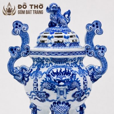 Bộ Tam Sự Đỉnh Hạc Men Lam Vẽ Tay Gốm Sứ Bát Tràng DT-DH04 - Chi tiết 2