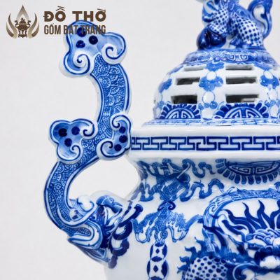 Bộ Tam Sự Đỉnh Hạc Men Lam Vẽ Tay Gốm Sứ Bát Tràng DT-DH04 - Chi tiết 3