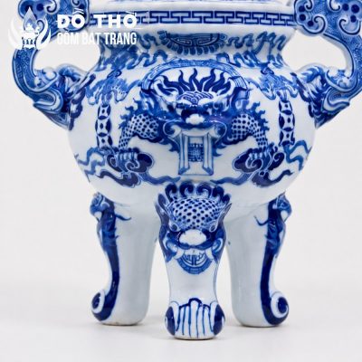 Bộ Tam Sự Đỉnh Hạc Men Lam Vẽ Tay Gốm Sứ Bát Tràng DT-DH04 - Chi tiết 4