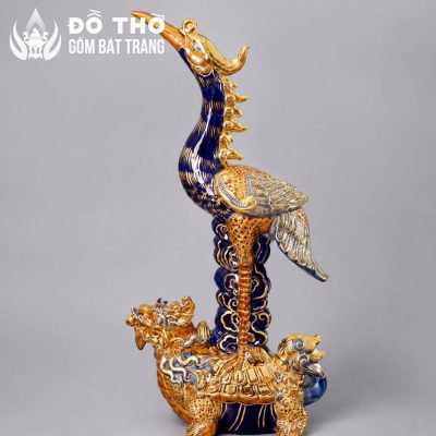 Bộ Tam Sự Đỉnh Hạc Men Xanh Coban Vẽ Vàng Gốm Sứ Bát Tràng DT-DH02 - Chi tiết 2