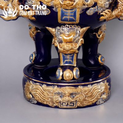 Bộ Tam Sự Đỉnh Hạc Men Xanh Coban Vẽ Vàng Gốm Sứ Bát Tràng DT-DH02 - Chi tiết 3