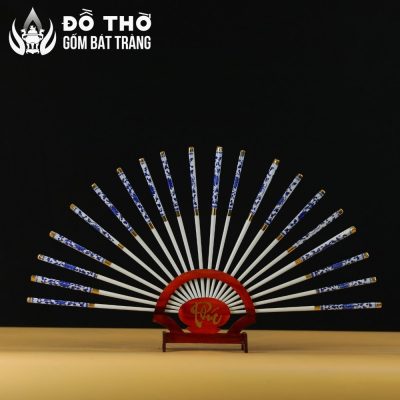 Bộ Đũa Thờ Hình Quạt Men Lam Vẽ Vàng Đế Chữ Phúc DT-DT01 - Chi tiết 1