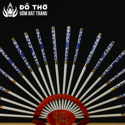 Bộ Đũa Thờ Hình Quạt Men Lam Vẽ Vàng Đế Chữ Phúc DT-DT01 - Chi tiết 2