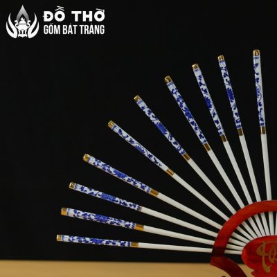 Bộ Đũa Thờ Hình Quạt Men Lam Vẽ Vàng Đế Chữ Phúc DT-DT01 - Chi tiết 3