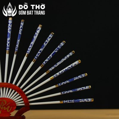 Bộ Đũa Thờ Hình Quạt Men Lam Vẽ Vàng Đế Chữ Phúc DT-DT01 - Chi tiết 4