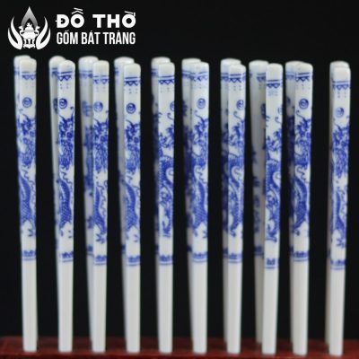 Bộ Đũa Thờ Sứ Vẽ Rồng Lam Cổ Điển Kèm Giá Đỡ Gỗ Phúc Lộc Thọ DT-DT02 - Chi tiết 2