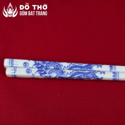 Bộ Đũa Thờ Sứ Vẽ Rồng Lam Cổ Điển Kèm Giá Đỡ Gỗ Phúc Lộc Thọ DT-DT02 - Chi tiết 3