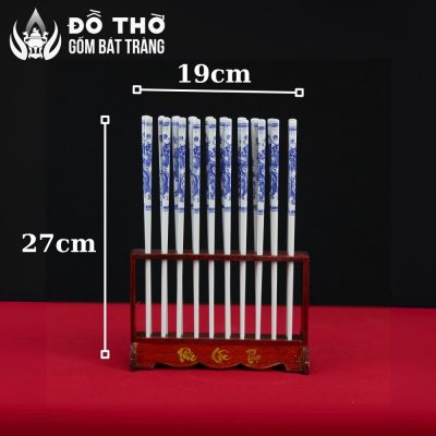 Bộ Đũa Thờ Sứ Vẽ Rồng Lam Cổ Điển Kèm Giá Đỡ Gỗ Phúc Lộc Thọ DT-DT02 - Chi tiết 4