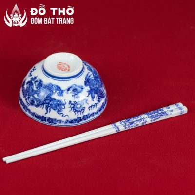 Bộ Đũa Thờ Sứ Vẽ Rồng Lam Cổ Điển Kèm Giá Đỡ Gỗ Phúc Lộc Thọ DT-DT02 - Chi tiết 7
