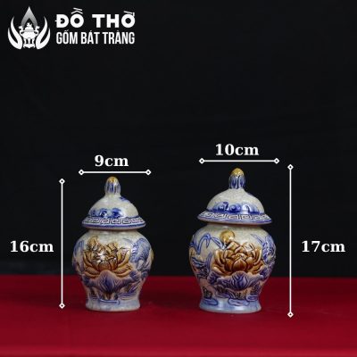 Chóe Thờ Men Rạn Đắp Nổi Hoa Sen Cổ Điển Bát Tràng DT-CT02 - Chi tiết 1