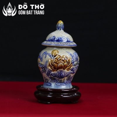 Chóe Thờ Men Rạn Đắp Nổi Hoa Sen Cổ Điển Bát Tràng DT-CT02 - Chi tiết 2