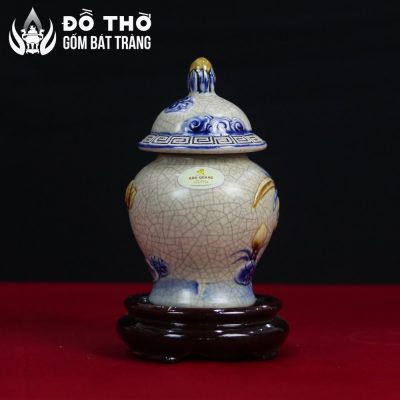 Chóe Thờ Men Rạn Đắp Nổi Hoa Sen Cổ Điển Bát Tràng DT-CT02 - Chi tiết 3