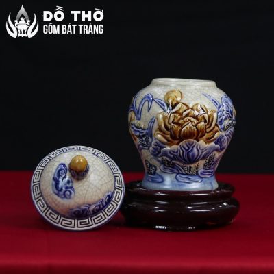 Chóe Thờ Men Rạn Đắp Nổi Hoa Sen Cổ Điển Bát Tràng DT-CT02 - Chi tiết 4