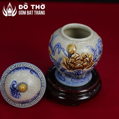 Chóe Thờ Men Rạn Đắp Nổi Hoa Sen Cổ Điển Bát Tràng DT-CT02 - Chi tiết 5