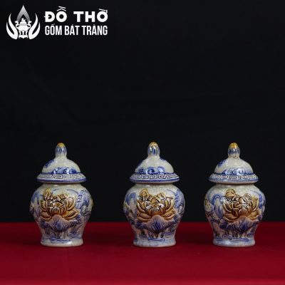 Chóe Thờ Men Rạn Đắp Nổi Hoa Sen Cổ Điển Bát Tràng DT-CT02 - Chi tiết 6