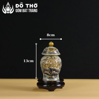 Choé Thờ Men Rạn Đắp Nổi Hoa Sen Vẽ Vàng Bát Tràng DT-CT03 - Chi tiết 1
