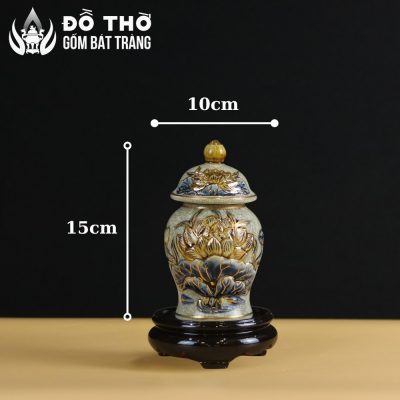 Choé Thờ Men Rạn Đắp Nổi Hoa Sen Vẽ Vàng Bát Tràng DT-CT03 - Chi tiết 2