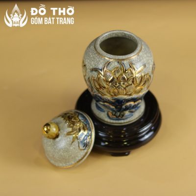 Choé Thờ Men Rạn Đắp Nổi Hoa Sen Vẽ Vàng Bát Tràng DT-CT03 - Chi tiết 5