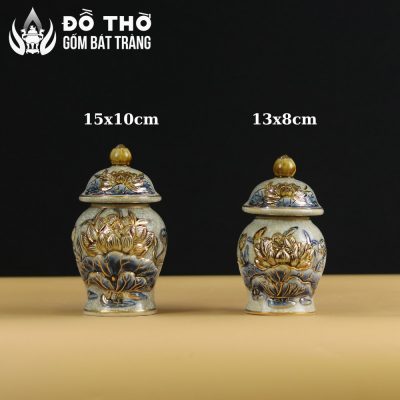 Choé Thờ Men Rạn Đắp Nổi Hoa Sen Vẽ Vàng Bát Tràng DT-CT03 - Chi tiết 7