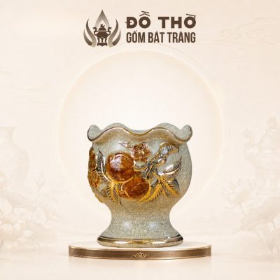 Cốc Đựng Phật Thủ Men Rạn Đắp Nổi Đào Trường Thọ Vẽ Vàng DT-CPT01 - Ảnh đại diện