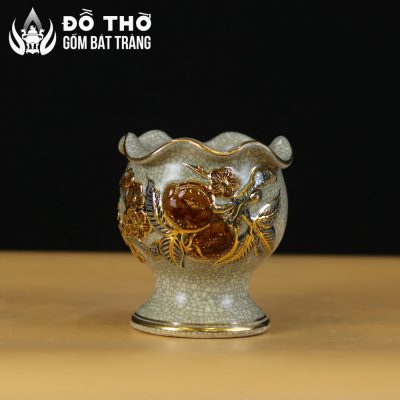 Cốc Đựng Phật Thủ Men Rạn Đắp Nổi Đào Trường Thọ Vẽ Vàng DT-CPT01 - Chi tiết 2