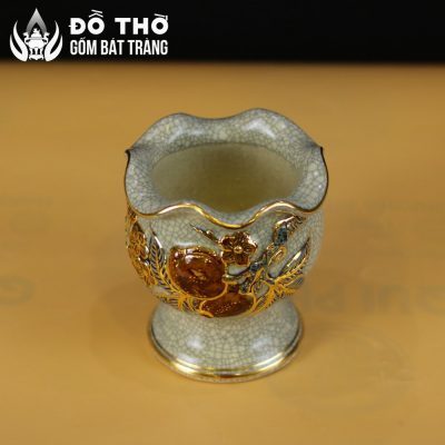 Cốc Đựng Phật Thủ Men Rạn Đắp Nổi Đào Trường Thọ Vẽ Vàng DT-CPT01 - Chi tiết 3